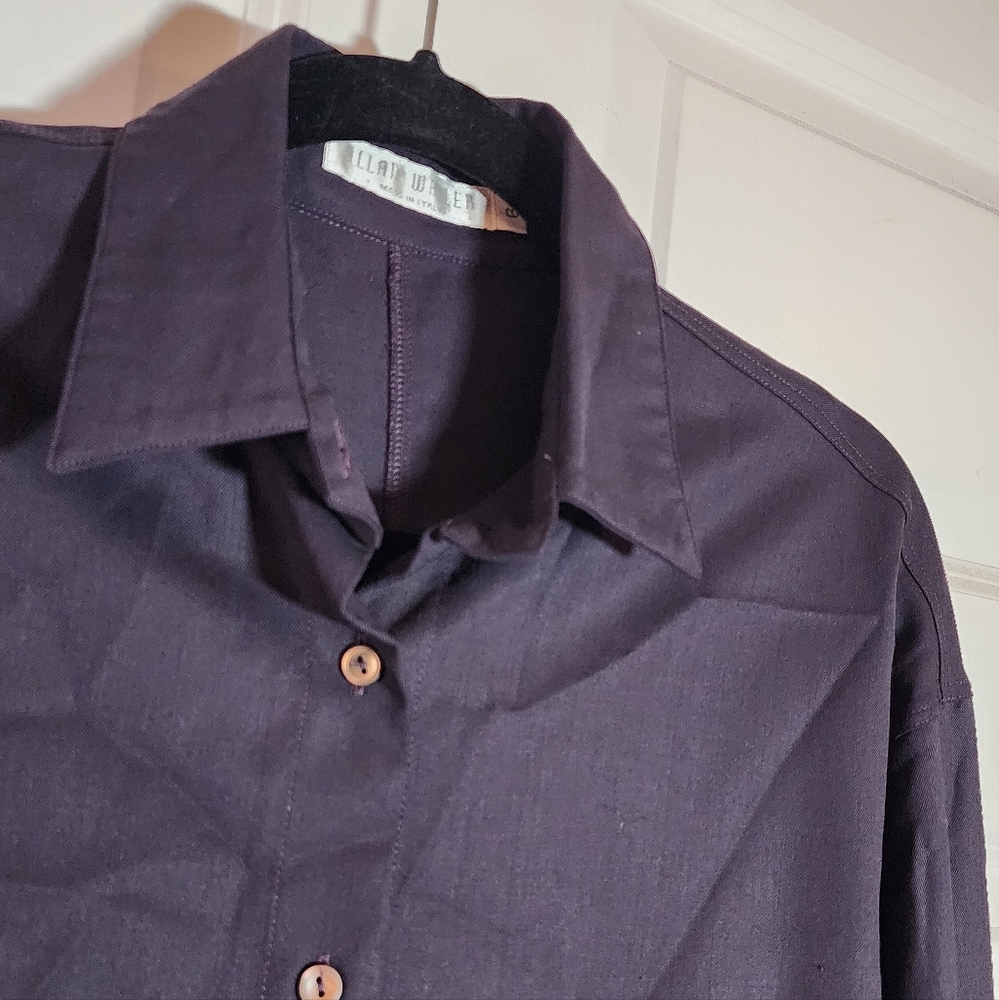 Allan Waller Italy Plum Purple Pleated Back Wool Blend Button Up Blouse Size 6 - Picture 3 of 10